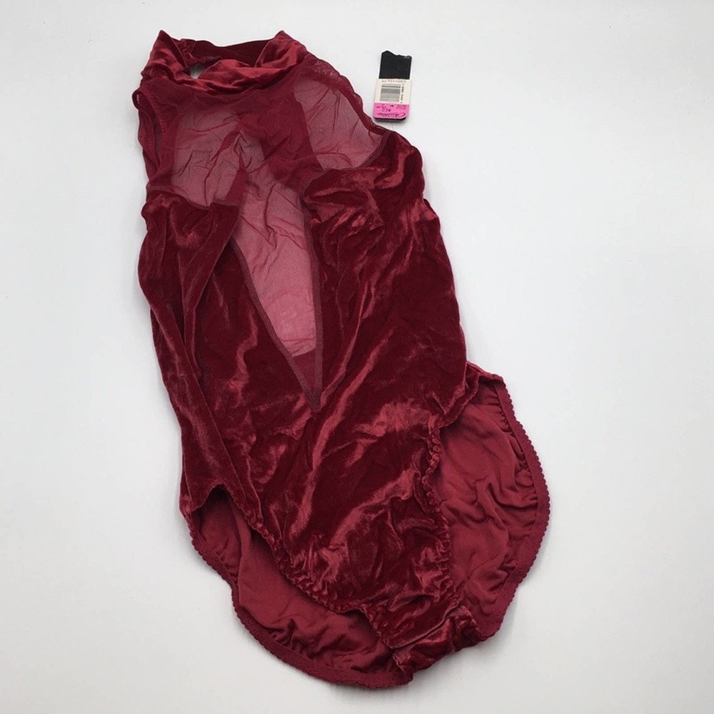 Vintage bodysuit burgundy faux velvet size Medium